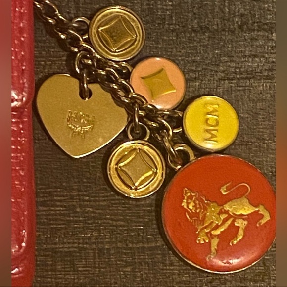 EUC Vintage MCM Red Leather Tri Fold Logo Wallet with Charms - Picture 4 of 16